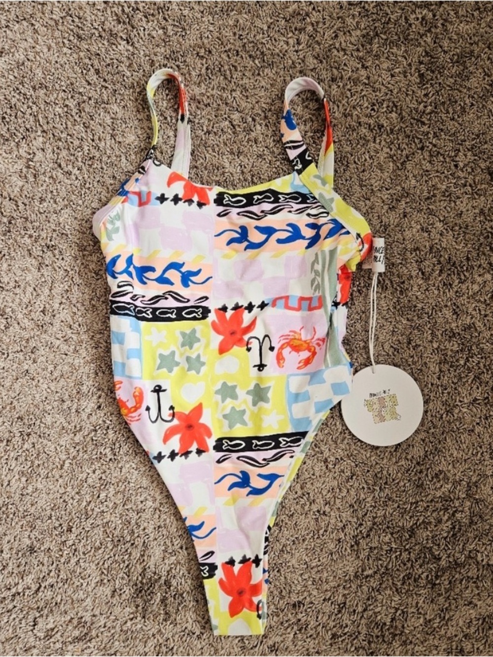 Princess Polly Kids One-Piece Swimsuit in Red, Blue, Yellow & Pink Patch Print